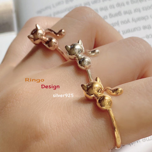 キュートな猫ネコちゃんSV925リングR0517 指輪・リング Ringo 通販
