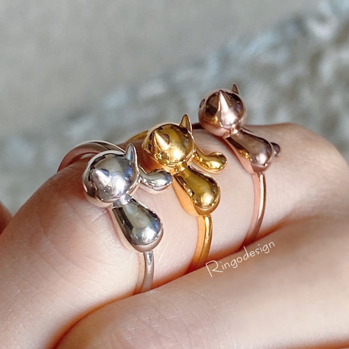 キュートな猫ネコちゃんSV925リングR0517 指輪・リング Ringo 通販