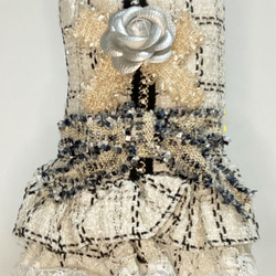 エレガントに憧れて　人気　オリジナル　ペットウェア　花柄ブルー　キャミソール　ワンピースドレス 19枚目の画像