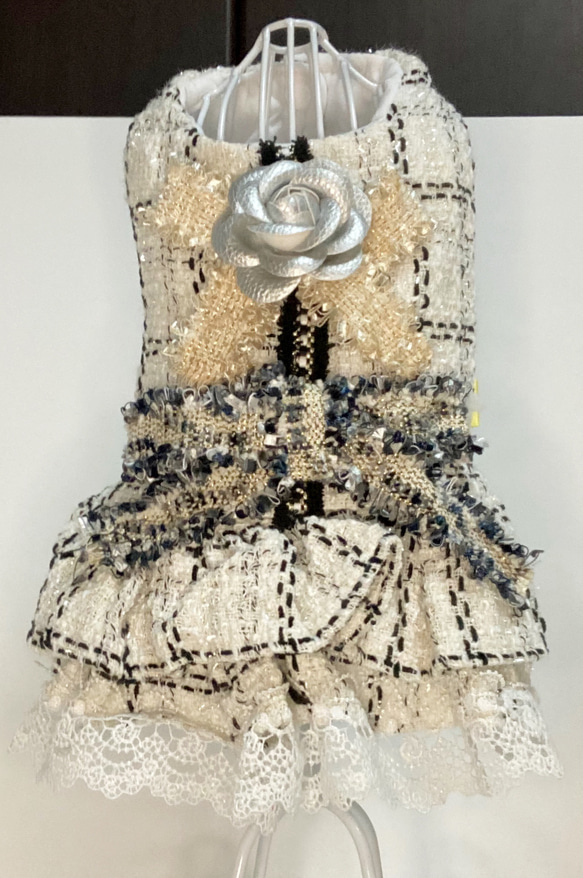 エレガントに憧れて　人気　オリジナル　ペットウェア　花柄ブルー　キャミソール　ワンピースドレス 19枚目の画像