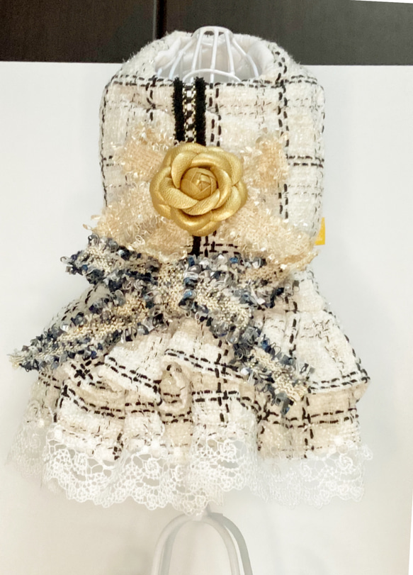 エレガントに憧れて　人気　オリジナル　ペットウェア　花柄ブルー　キャミソール　ワンピースドレス 20枚目の画像