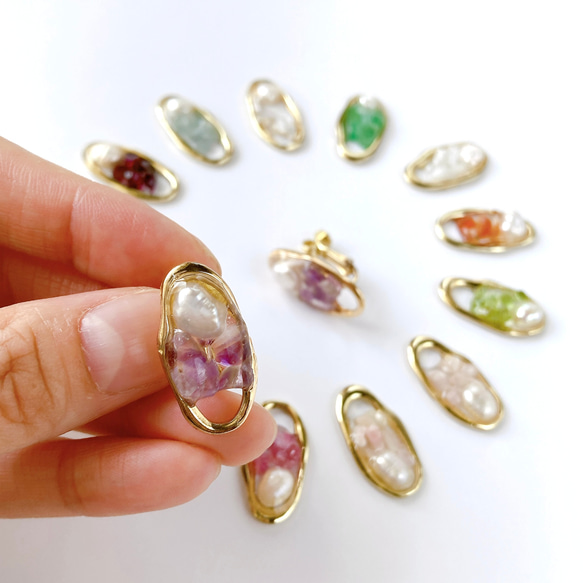 [你可以選擇你的誕生石！天然石和淡水珍珠耳環/耳環]天然石，最喜歡的顏色，防過敏，生日禮物 第6張的照片