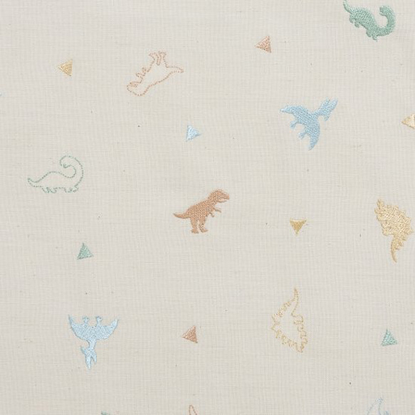 刺繍生地 【ダイナソー/キナリ/アース】 カットクロス 綿ポリ 3枚目の画像