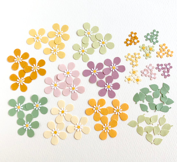 クラフトパンチのお花と葉っぱのセット〜アルバム　色紙　ペーパーフラワー　寄せ書き　くすみカラー 3枚目の画像