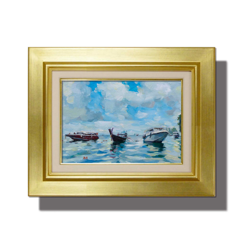 澄みわたる-1】油絵原画 P3サイズ一点物 額縁付 豪華プレゼント付き