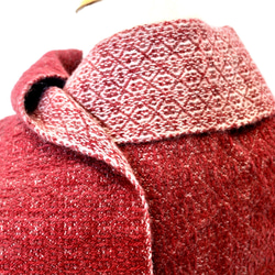 ☆Winter Sale☆ポッサム・メリノ・シルク手織りストール　ナチュラルｘ手染めワインレッド 2枚目の画像