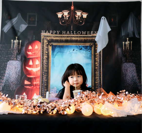 再販：迷いの館マット  ハロウィンタペストリーに♪簡単おうちスタジオ おうちフォト 1枚目の画像