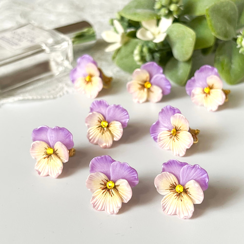 ビオラのスタッドピアス 2Way【金属アレルギー対応】ポリマークレイ