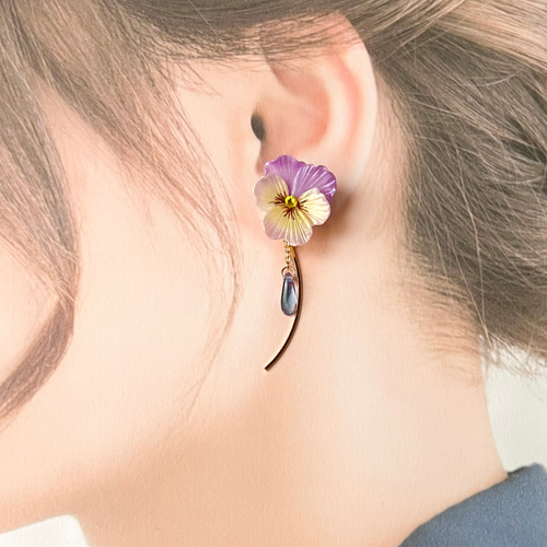 ビオラのスタッドピアス 2Way【金属アレルギー対応】ポリマークレイ