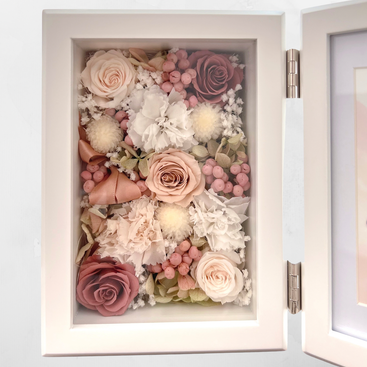 【メッセージ選択可】プリザーブドフラワー　ガラス　フォトフレーム　Mサイズ