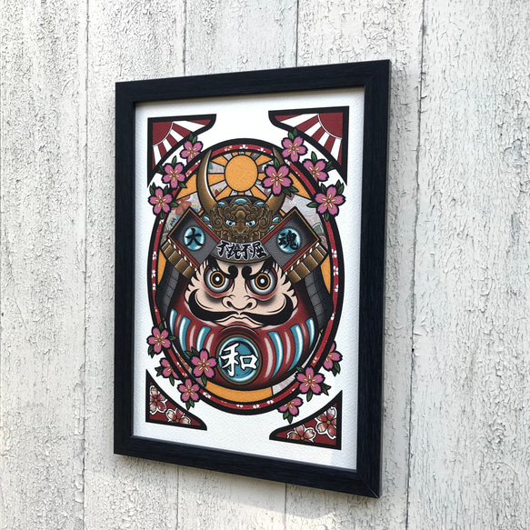 赤武者達摩不屈不撓的大和精神插圖 A4 尺寸，帶有簡單框架 第4張的照片