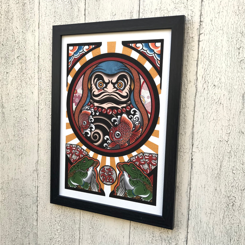 楽天市場】佐藤晋伍 「 金運大昇鯉 」 日本画 色紙絵 ( 木製額縁