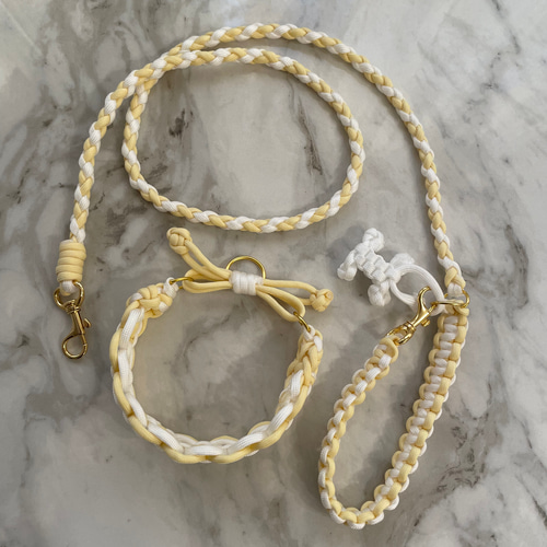 パラコード犬用カフェリード首輪のセット ゴールド金具 骨っこチャーム