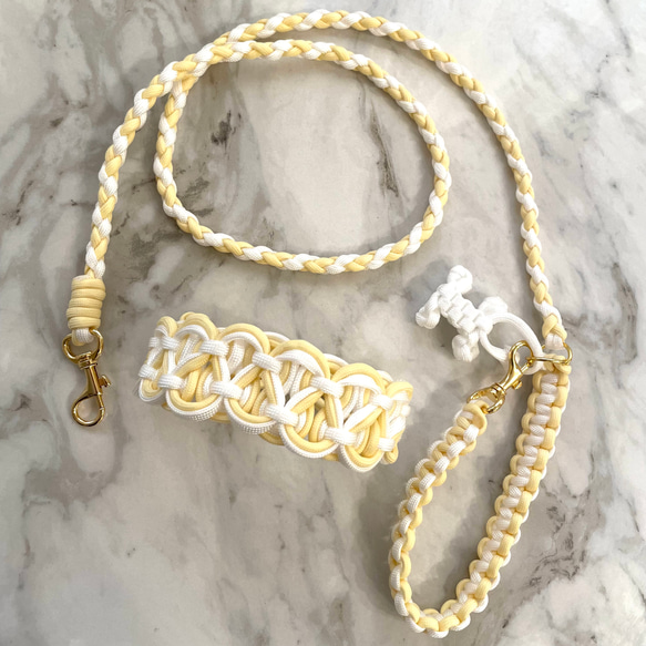 パラコード犬用カフェリード首輪のセット ゴールド金具 骨っこチャーム