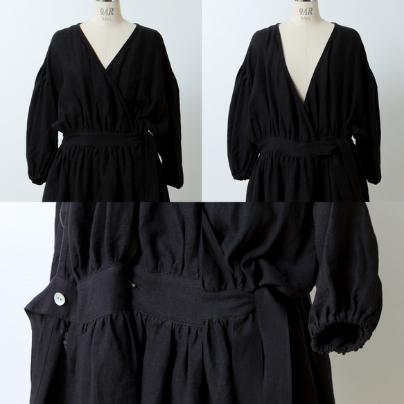 Cache coeur 縮褶 2way 洋裝 - 法國亞麻/黑色 第16張的照片