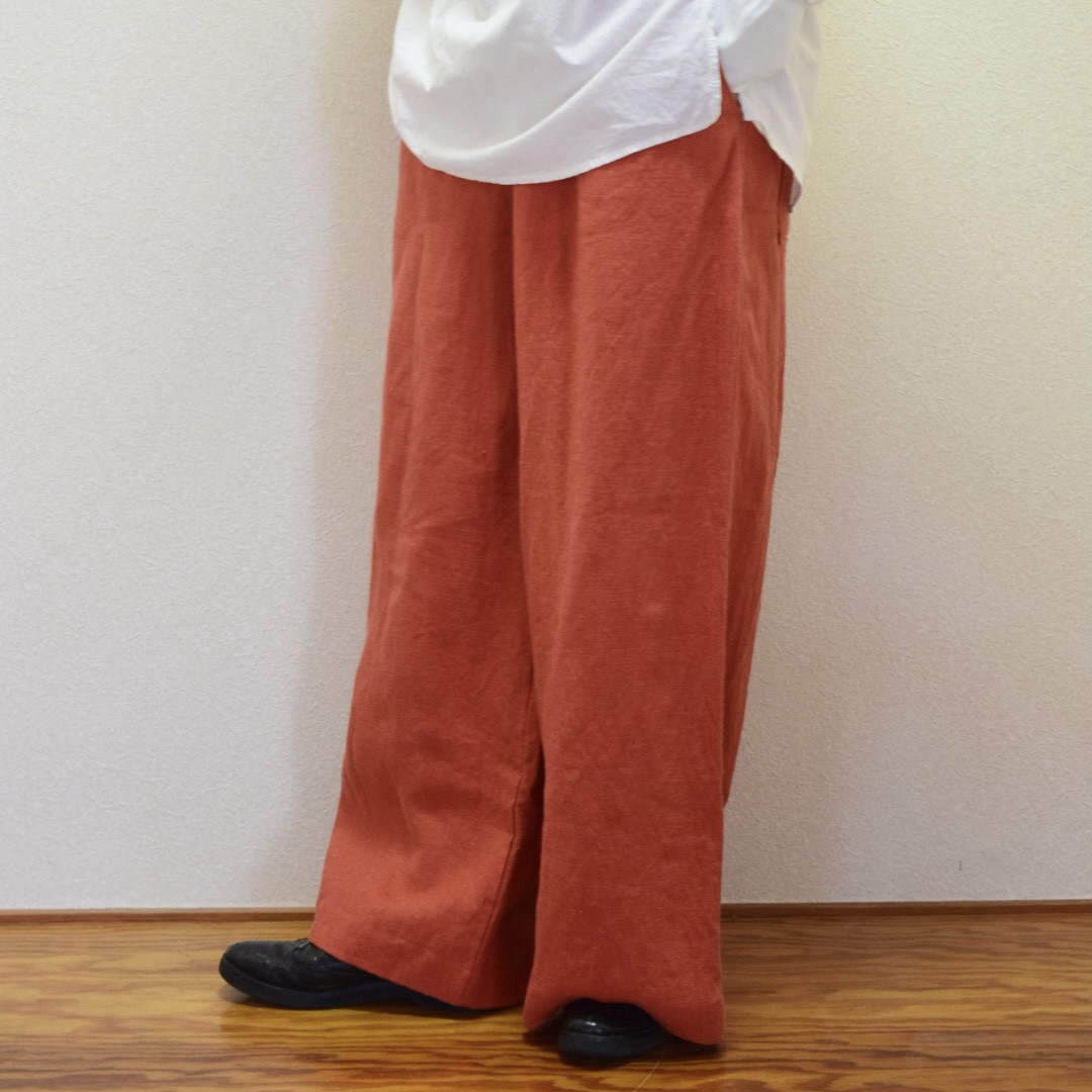 リネンパンツ♡ 赤 カラーパンツ ガウチョパンツ フレア 上品 ブーツに◎ M リネンパンツ♡ 赤 カラーパンツ ガウチョパンツ フレア 上品