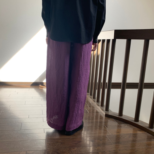 リネンワイドパンツ パープル 秋物/パンツ/フレアパンツ/カラー リネンワイドパンツ パープル 秋物/パンツ/フレアパンツ/カラー