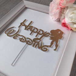 人魚 プリンセス付き Happy Wedding ウォルトスタイル　結婚式　ケーキトッパー 2枚目の画像