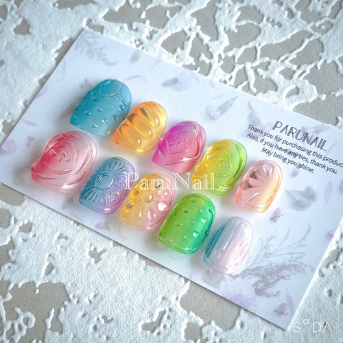 ネイルチップNo.91】ドロップネイル/クリア/カラフル/フルーツ  