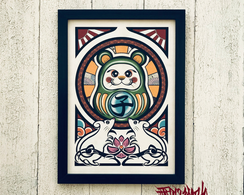 小さなネズミのオリジナル絵画、素敵なネズミの油絵、穴の中の