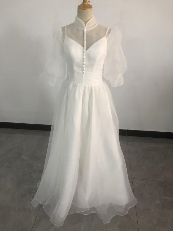 ヘップバーン風 クラシカル パフスリーブ ロングドレス パーティー  