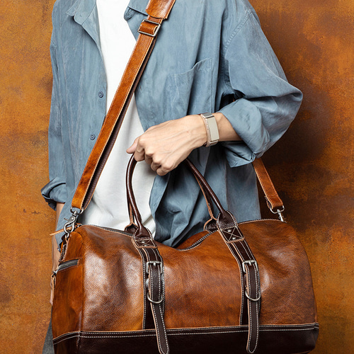 2way旅行バッグ 植物タンニン鞣し牛革ボストンバッグ レトロトート