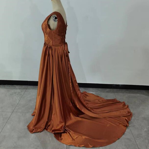 エレガント カラードレス テラコッタ色 優雅なシルエット フックタイプ  