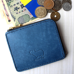 カピバラのL字ファスナー コンパクト財布　ブルー 1枚目の画像
