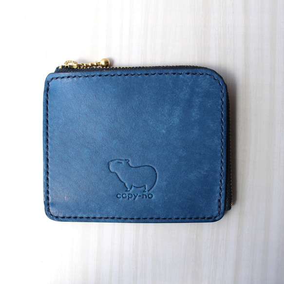 カピバラのL字ファスナー コンパクト財布　ブルー 3枚目の画像
