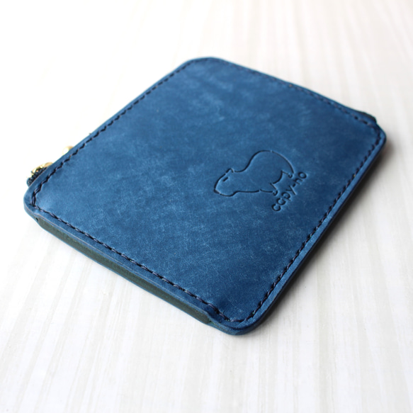 カピバラのL字ファスナー コンパクト財布　ブルー 5枚目の画像