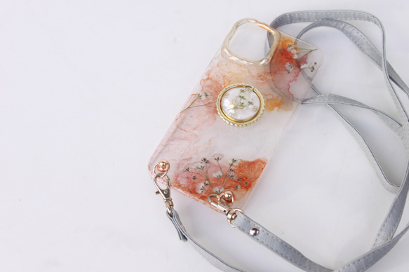 iPhoneケース　アルコールインクアート　ピンク　かすみ草　クリアケース　全機種対応　Galaxy Xperia 13枚目の画像