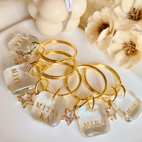 クリア 名入れキーホルダー 文字入れ 名前入れ スクエア プチギフト