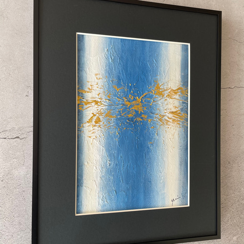 原画/額装済み/和風/禅/絵画/アート/抽象画/モダン/ホテル/青/ゴールド 原画/額装済み/和風/禅/絵画/アート/抽象画/モダン/ホテル/青