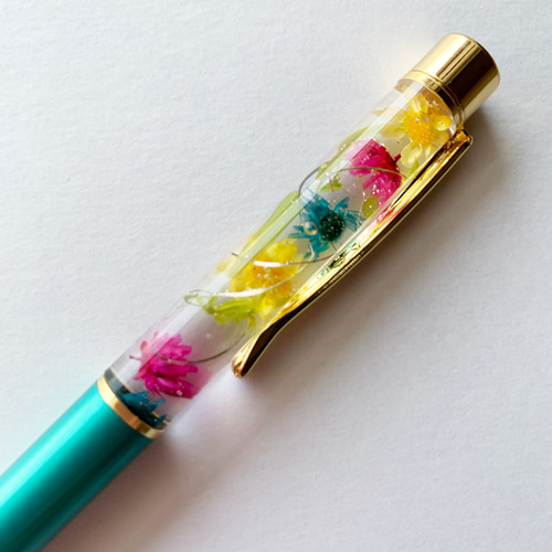 送料無料】 ꕤ 花火 ꕤ ハーバリウムボールペン ターコイズ（替え芯