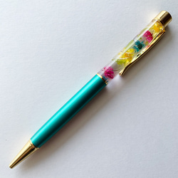 送料無料】 ꕤ 花火 ꕤ ハーバリウムボールペン ターコイズ（替え芯