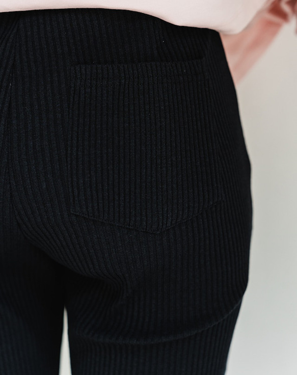 【完売】リブパンツ　パンツ　ブラック　sai　日本製　ストレスフリー　美脚　体型カバー　フリーサイズ　即納 5枚目の画像