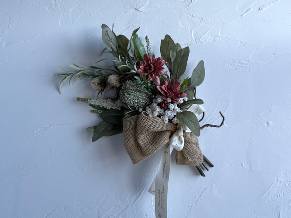 デージーとバンクシアのシックな秋・冬スワッグ　アーティフィシャルフラワー　造花　くすみ色　テラコッタ　アンティーク 6枚目の画像
