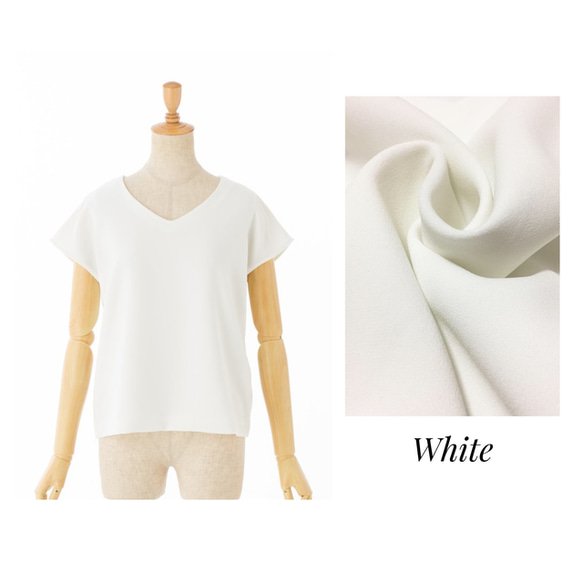 【シーズンレスで使える】透けない白・洗える・日本製着映えする透けないVネックブラウス【ホワイト】二の腕着痩せ力◎ 8枚目の画像
