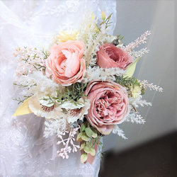 くすみピンク の バラ と 小花 の ウェディングブーケ アーティ