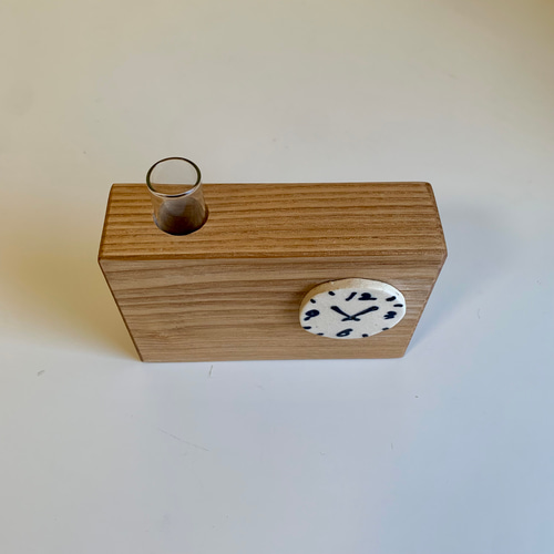 陶器と木の一輪挿し 試験管付き チクタク時計 一輪挿し・花瓶・花器