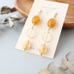 -Retro Lady- Amber×Clear Gold 大ぶり イヤリング・ピアス 2枚目の画像