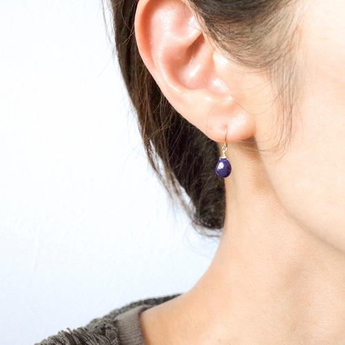 p.25 天然石ピアス 14kgf サファイア ルビー ファセットカット フック