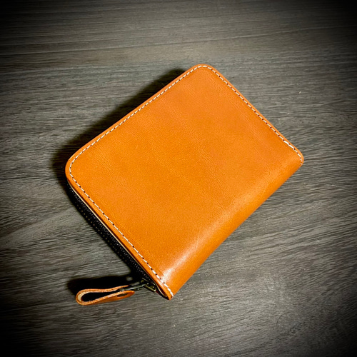 イタリアンレザー 】 ミニ財布 （ オレンジ）【ハンドメイド】