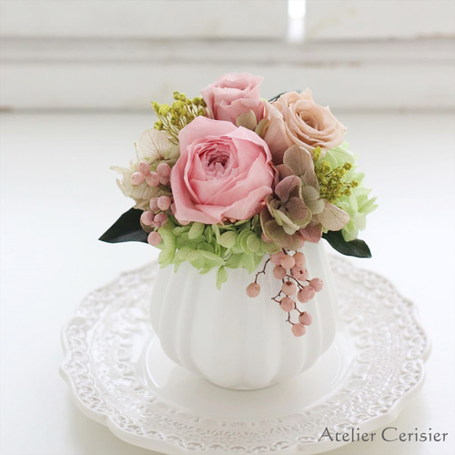 プリザーブドフラワー＜フルーレット＞くすみピンク バラ ミニアレンジ