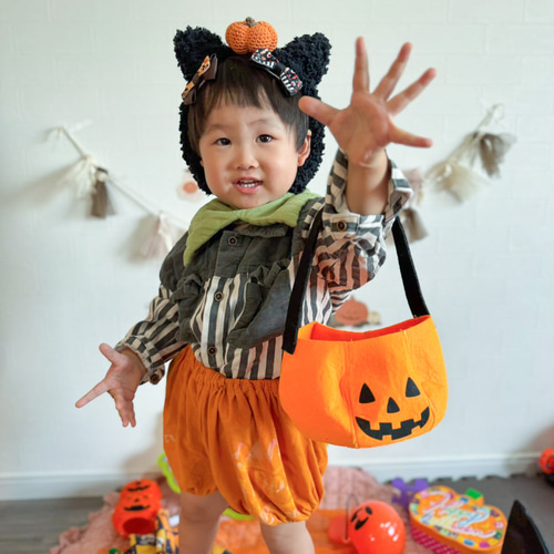 ハンドメイド＊小悪魔パンツ＊かぼちゃパンツ＊ベビー＊ハロウィン ハロウィンかぼちゃパンツセット(かぼちゃ) 【ベビー 衣装 仮装