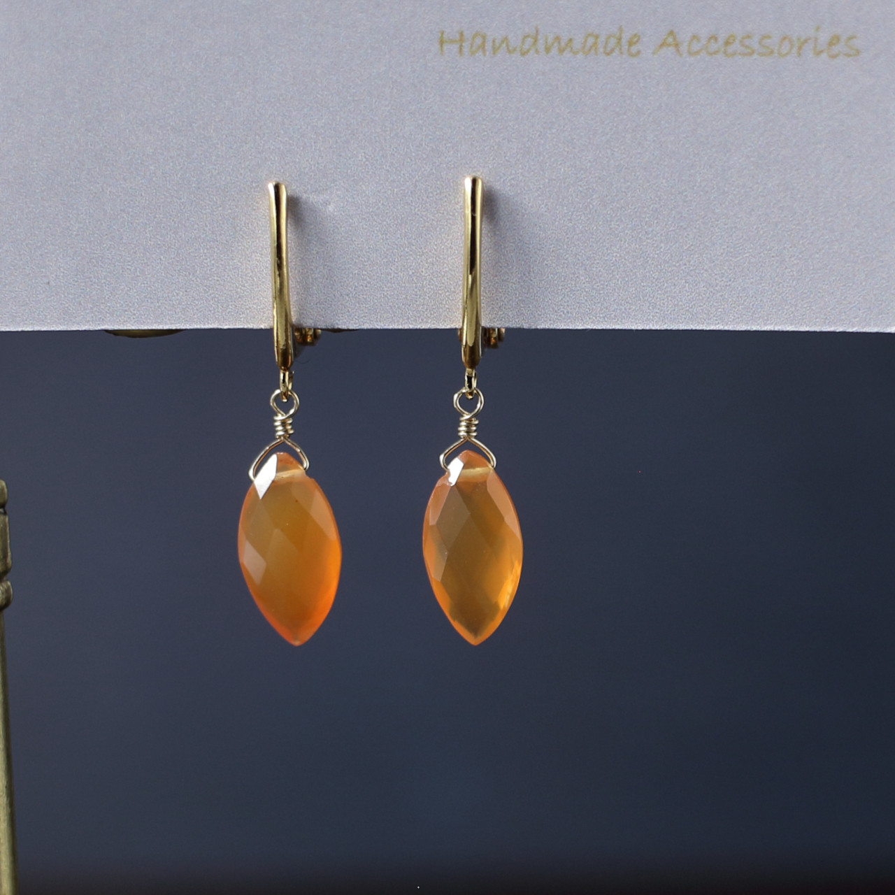 痛くないイヤリング/ピアスみたい/カーネリアンのイヤリング　マーキス(クリップ式)