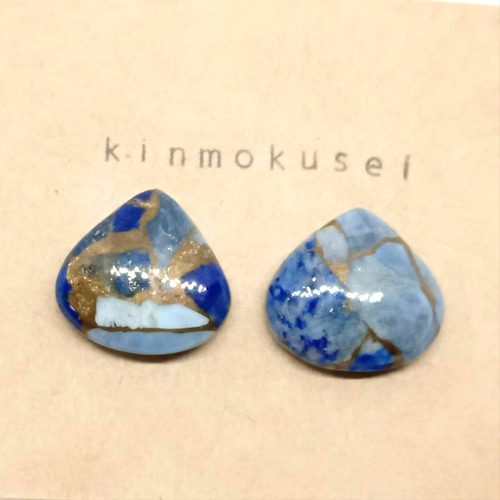 ブルーオパールラピスラズリコッパーのスタッドピアス 14kgf ピアス