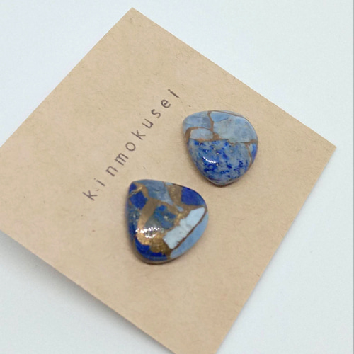 ブルーオパールラピスラズリコッパーのスタッドピアス 14kgf ピアス