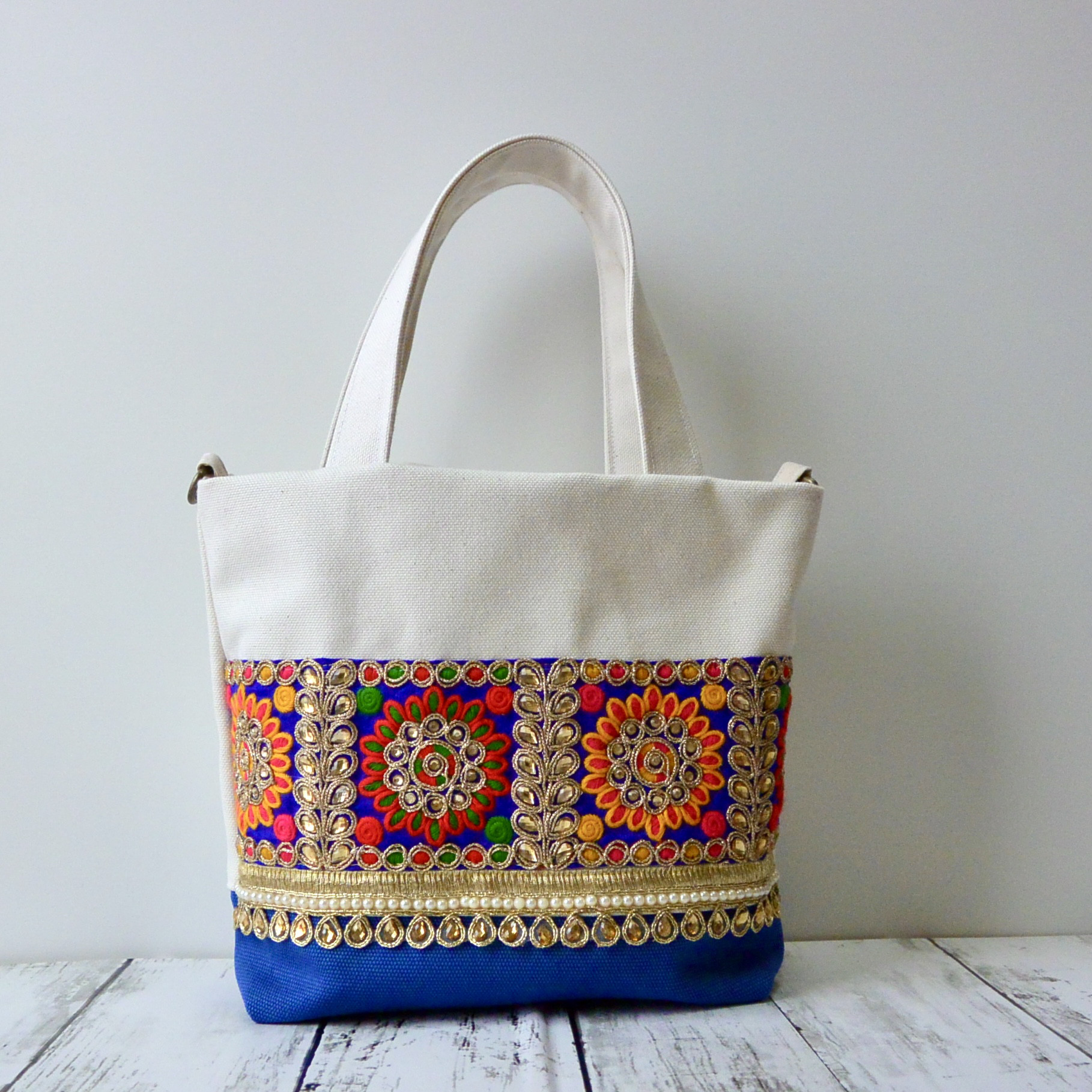 トートバッグ　インド刺繍ハイクラスピンク　ハンドメイド