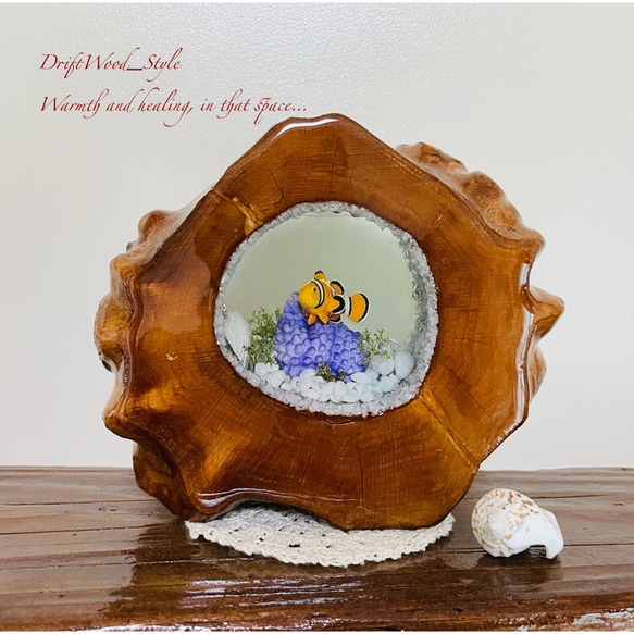 海の世界を閉じ込めた流木アート カクレクマノミ 水中ジオラマ 流木 レジン テラリウム アクアリウム インテリア N3 1枚目の画像